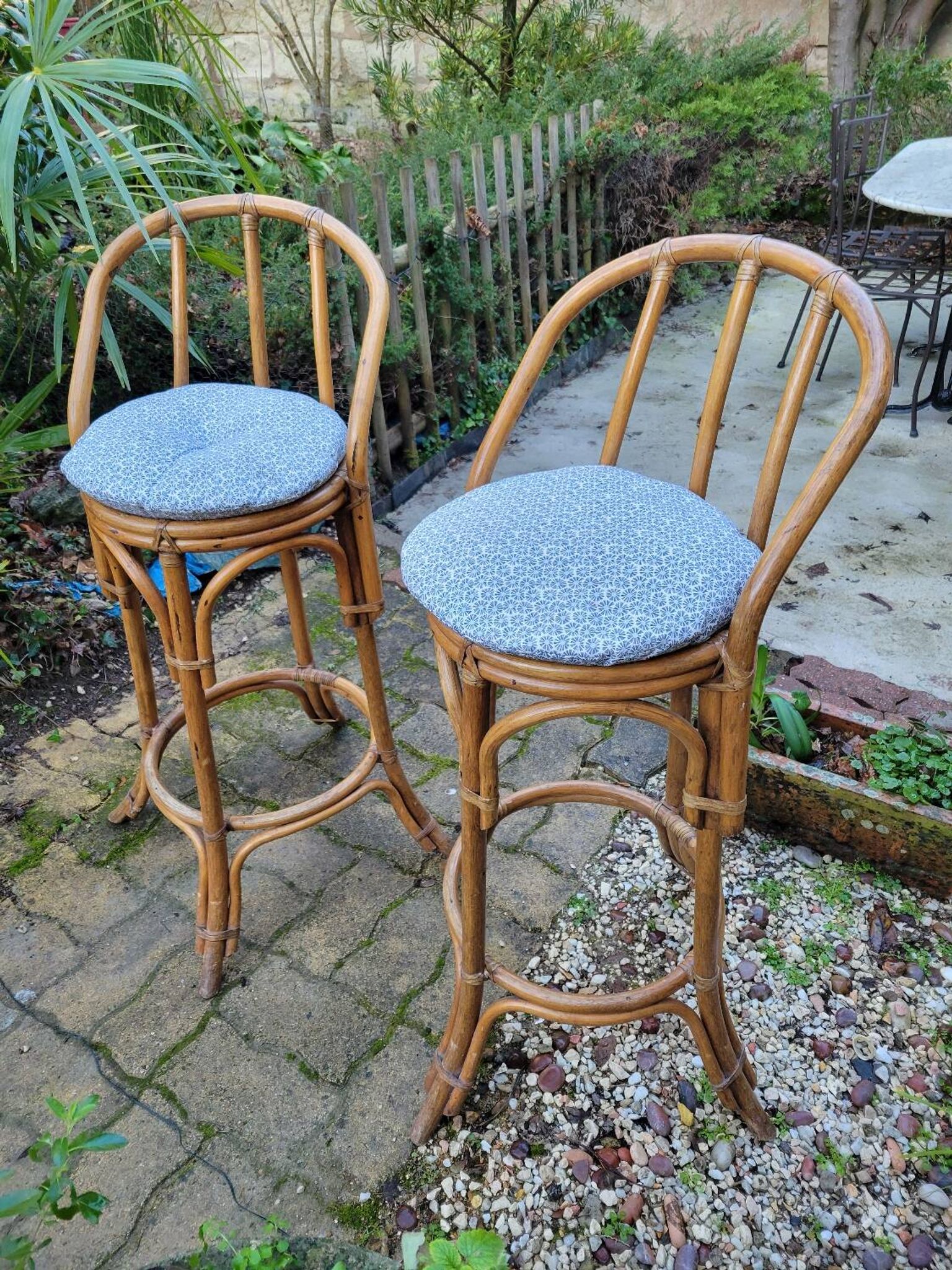Paire de tabouret de bar en bambou 70's