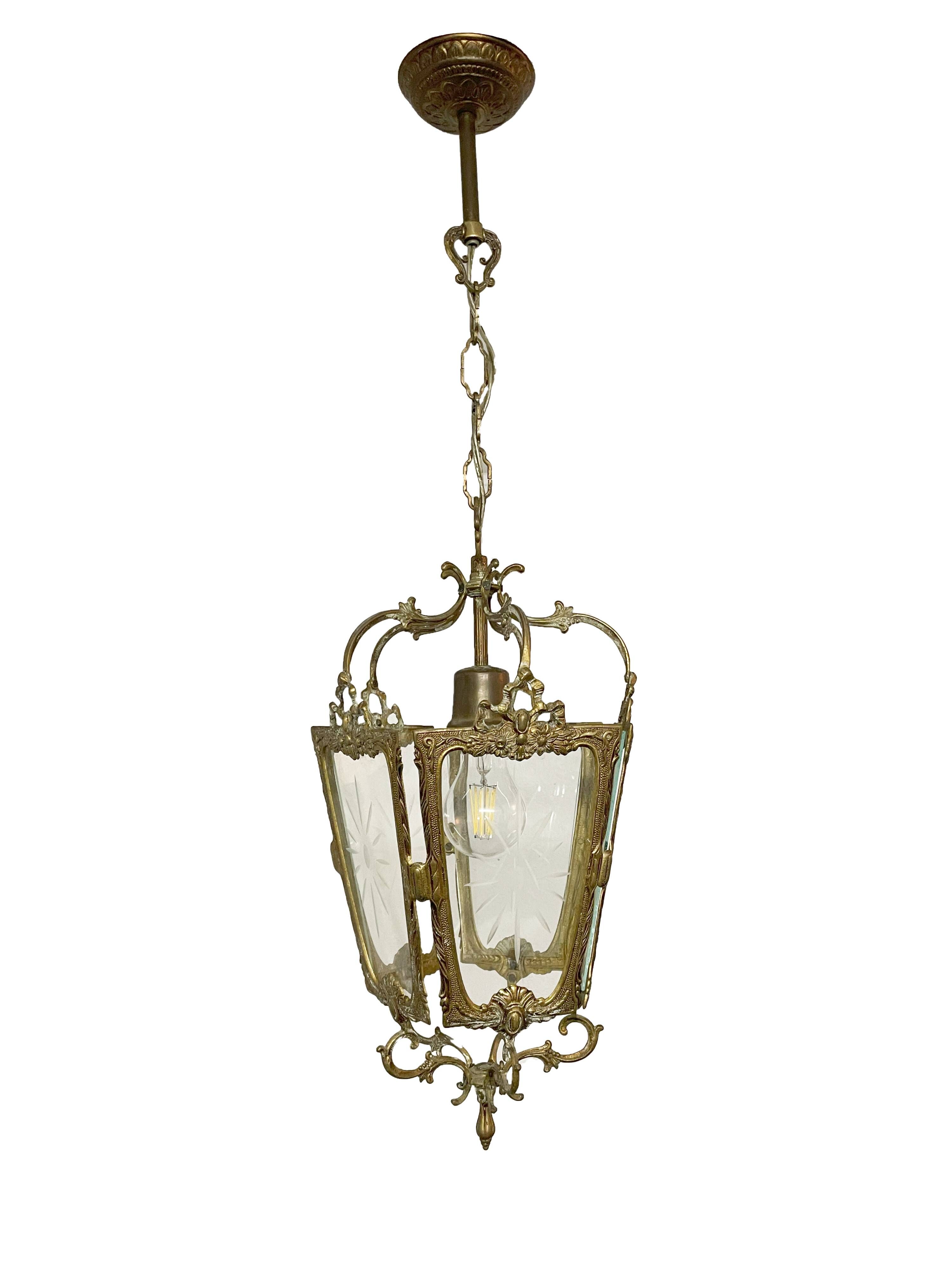 Antique Louis XV style brass lantern chandelier - Vintage