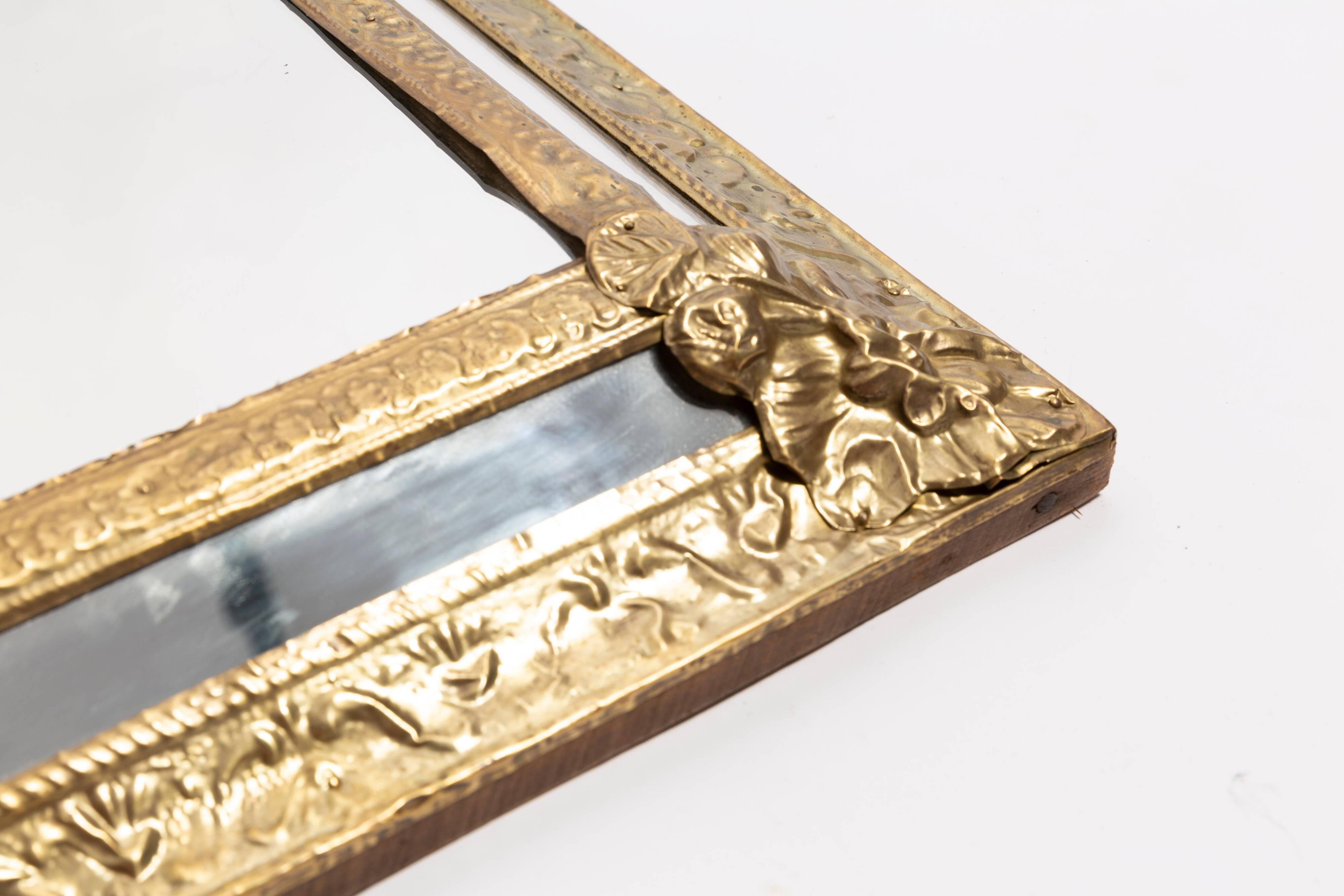 Medium vintage mirror with a decorative gold and blue metal frame, Italy, 1960s.