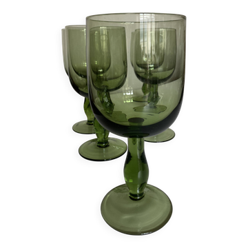 Set of 5 XL tulip-shaped blown rosemary green glasses