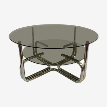 Table 1970 chrome et verre