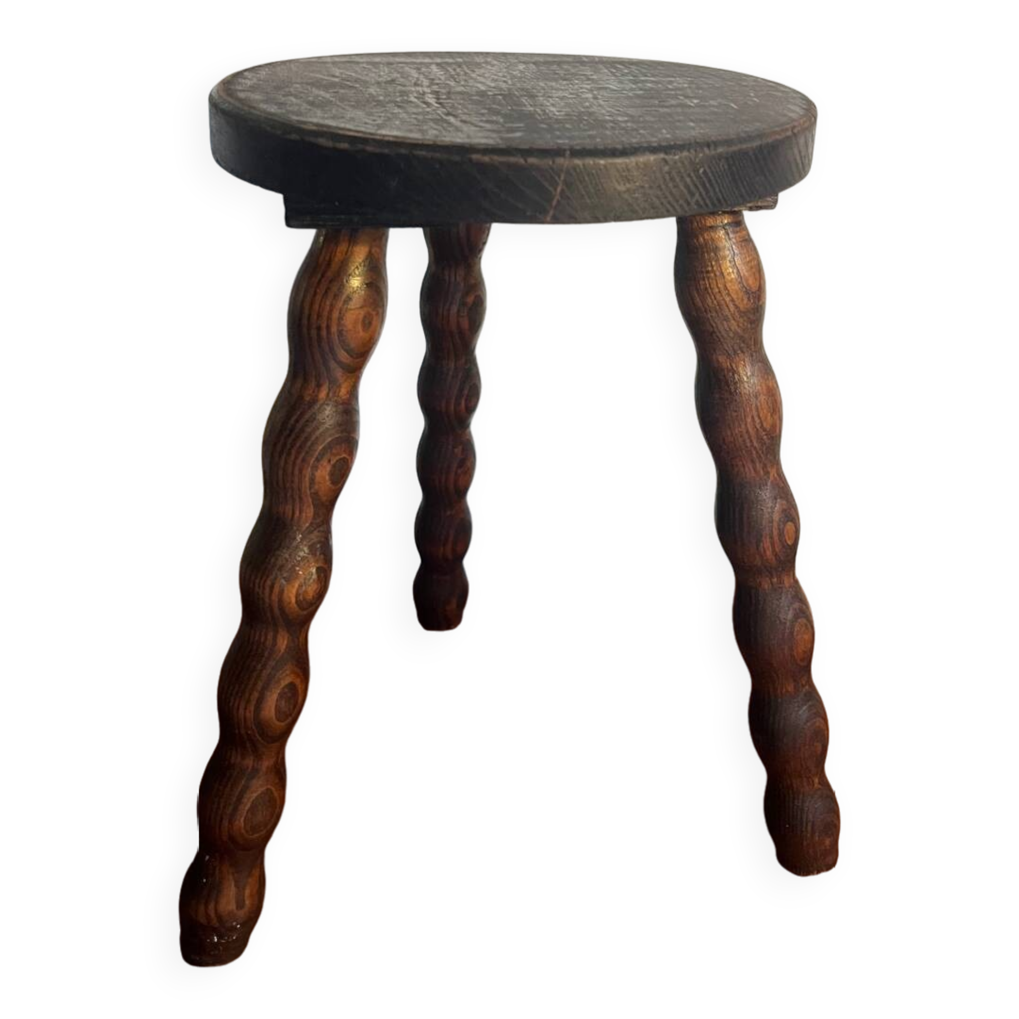 Round wooden tripod stool