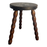 Round wooden tripod stool