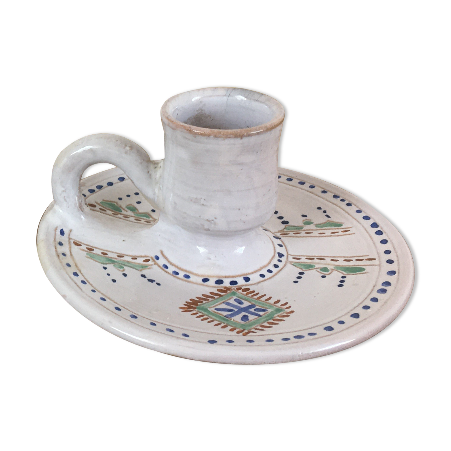 Green ceramic cellar rat candle holder