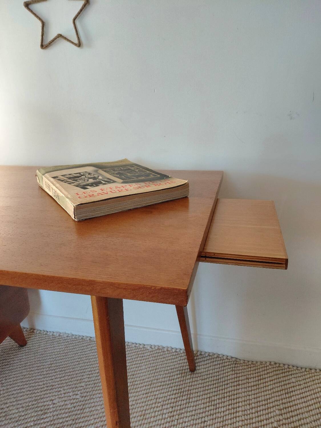 Vintage Scandinavian desk with a floating top and splayed legs - 1960.