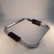 Plateau de service miroir métal et bois carré art déco 1930
