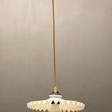 Opaline pleated glass light pendants, set of 2