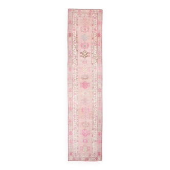 Tapis de couloir turc rose doux et marron 3x12, 86x374 cm
