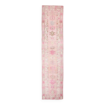 3x12 Soft Pink & Brown Turkish Runner Rug, 86x374CM