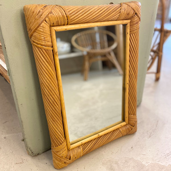 Rectangular mirror in rattan and vintage bamboo 30x40cm