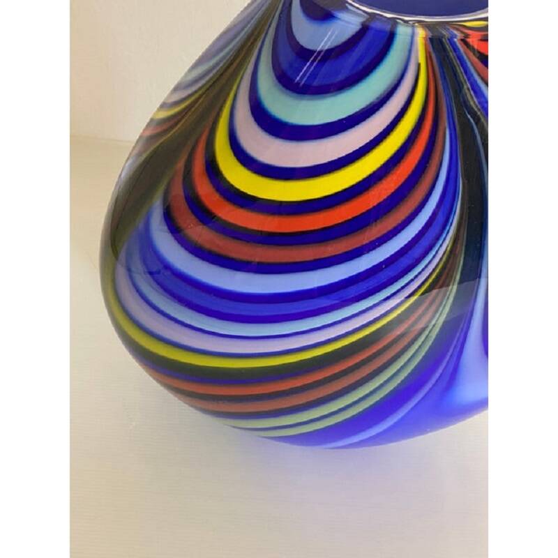 Contemporary artistic vase in murano glass with colored reeds