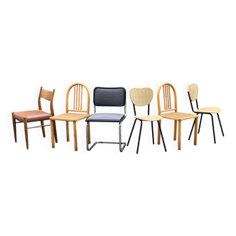 Série de 6 chaises vintage dépareillées