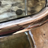 Chromed metal shelf and smoked glass