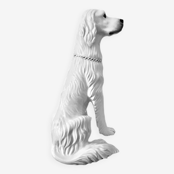 Setter chien en céramique vintage grandeur nature blanc