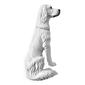 Setter chien en céramique vintage grandeur nature blanc