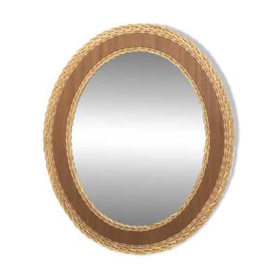 Miroir scandinave en teck et rotin, 40x47cm, Suède, 1960