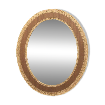 Miroir scandinave en teck et rotin, 40x47cm, Suède, 1960