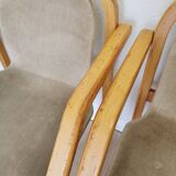 Set of 4 Vintage Beech Wood Dining Chairs: 1970s Space Age Gray Fabric