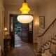 Opaline glass and brass suspension, Italy, 1960s.