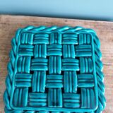 Emerald green braided slip trivet and bottle holder, knife holder