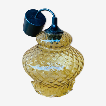 Vintage striated amber glass pendant lamp