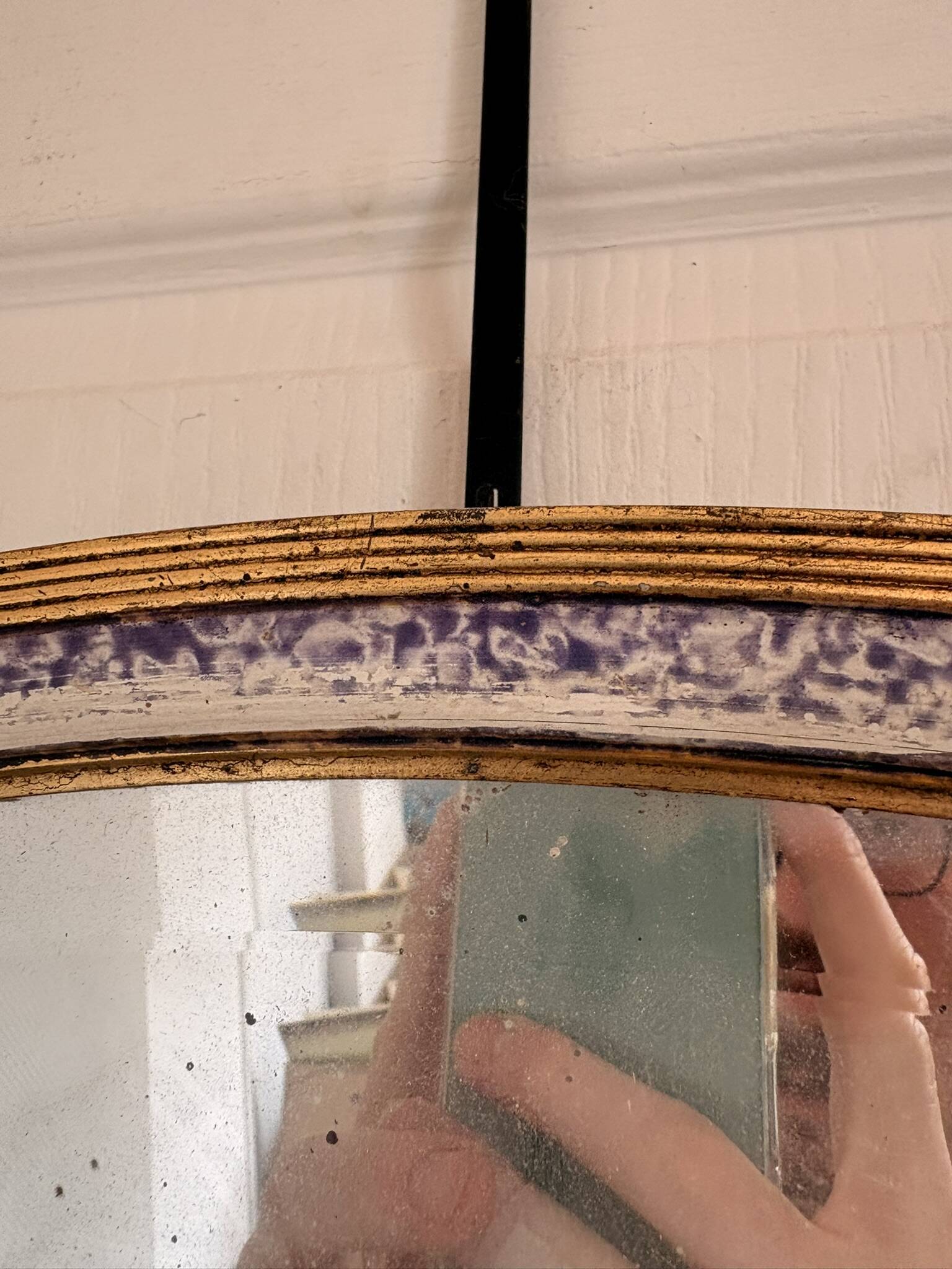 Vintage Bevelled Oval Wall Mirror Brass Wood Plastic