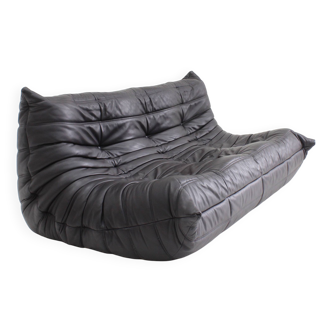 Togo Ligne Roset 3 seater sofa brown leather by Michel Ducaroy for Ligne Ro