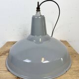 Industrial British Grey Enamel Factory Pendant Lamp, 1960s
