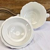 Antique large Gien vegetable soup tureen, pink landscape model, 1938/1960