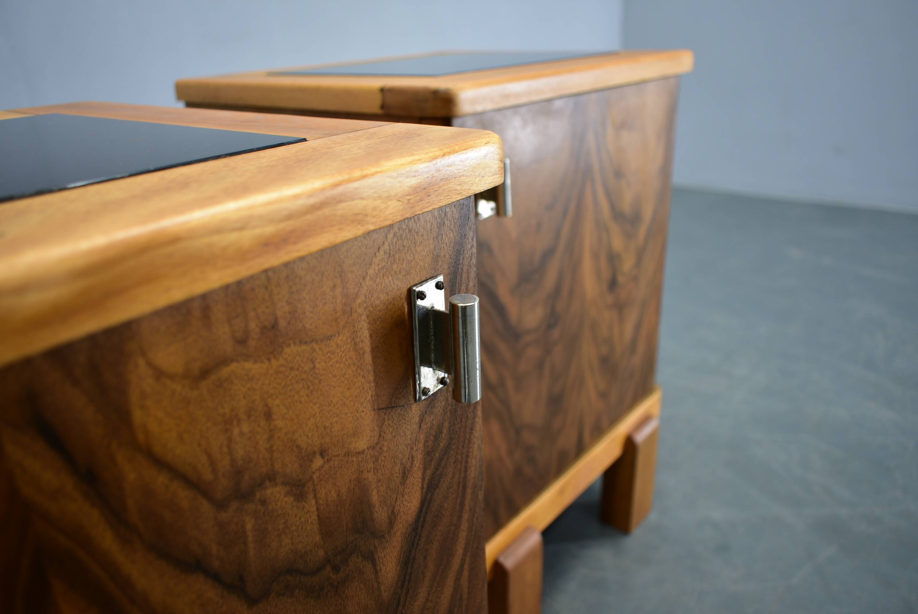 1935s pair of rare Art Deco bedside tables, Czechoslovakia
