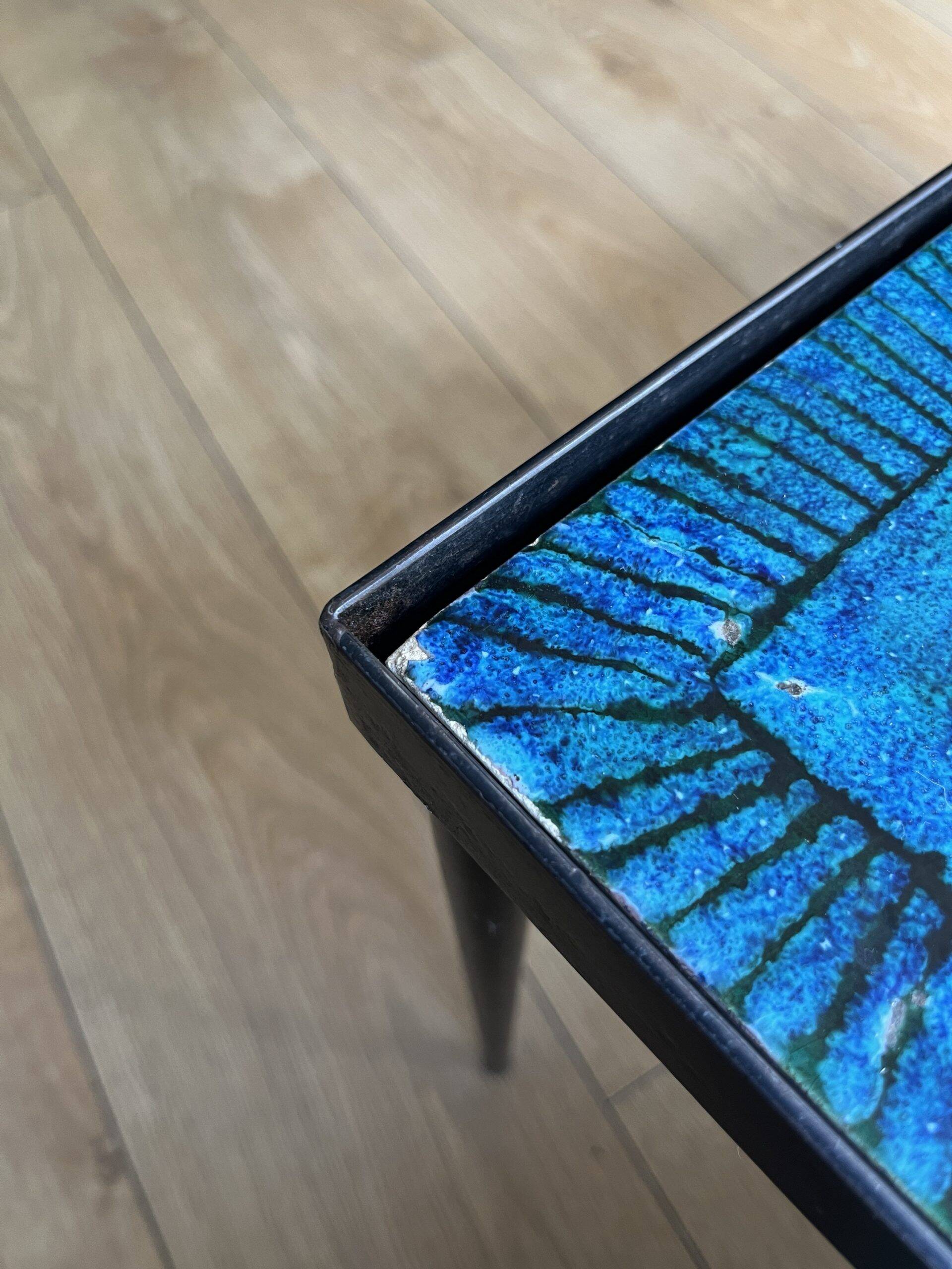 Blue ceramic coffee table by Robert & Jean CLOUTIER circa 1960