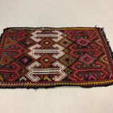 Vintage turkish mini kilim 76x50 cm shabby wool kelim rug black red green