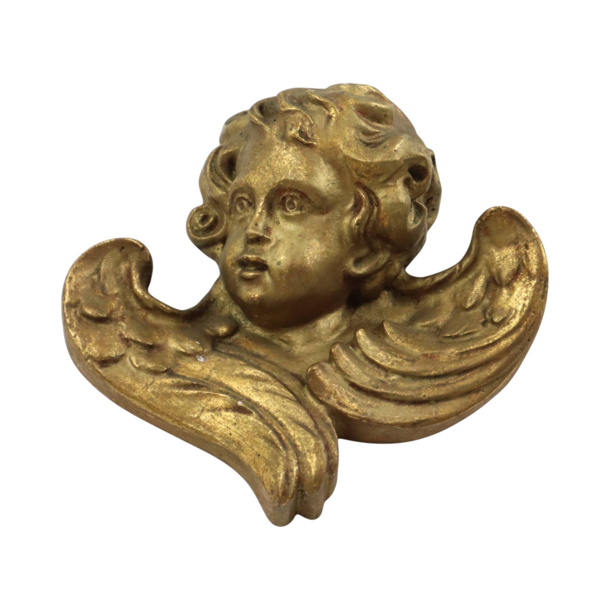 Vintage Angel Head Bust Gilded Plaster Wall Decoration 20cm
