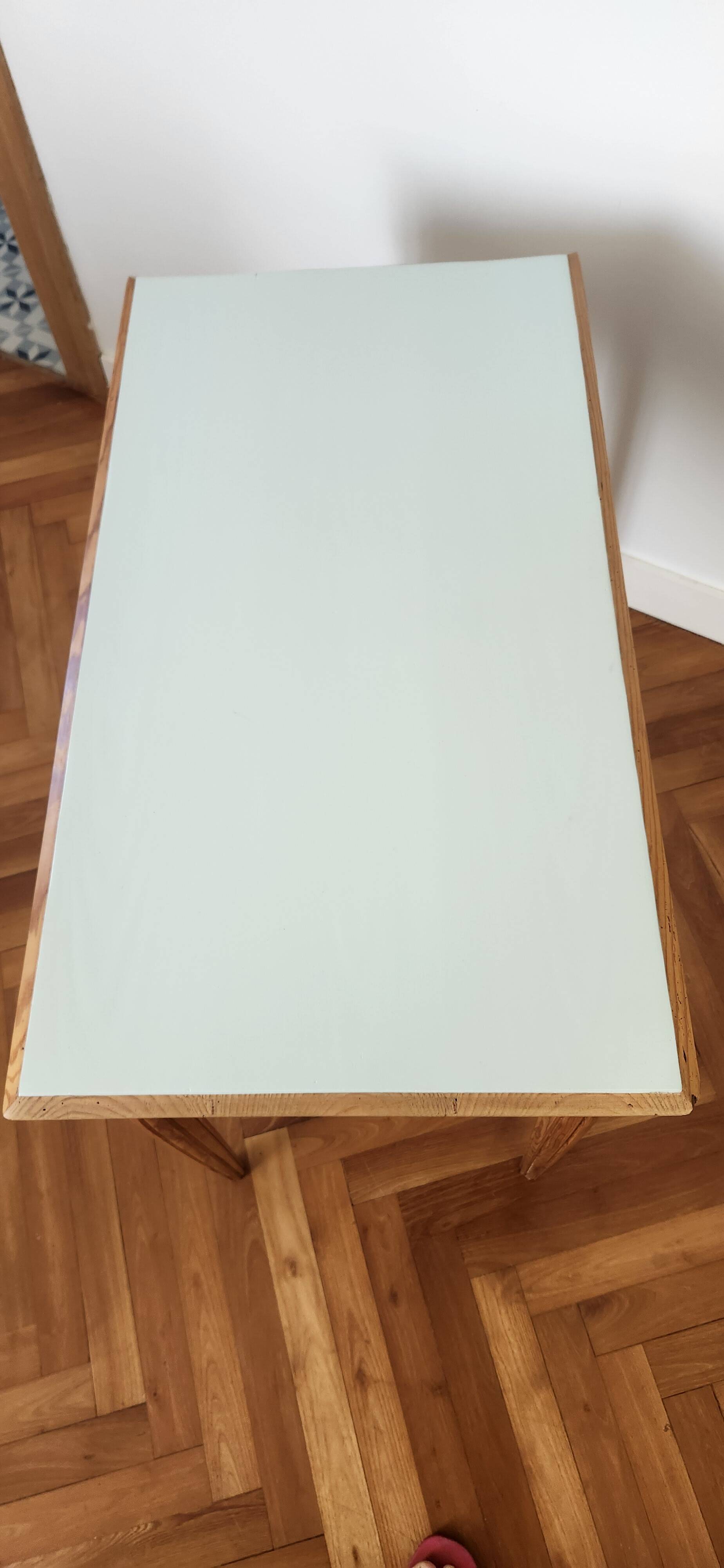 Small Blue Wooden Desk, Grooved Legs