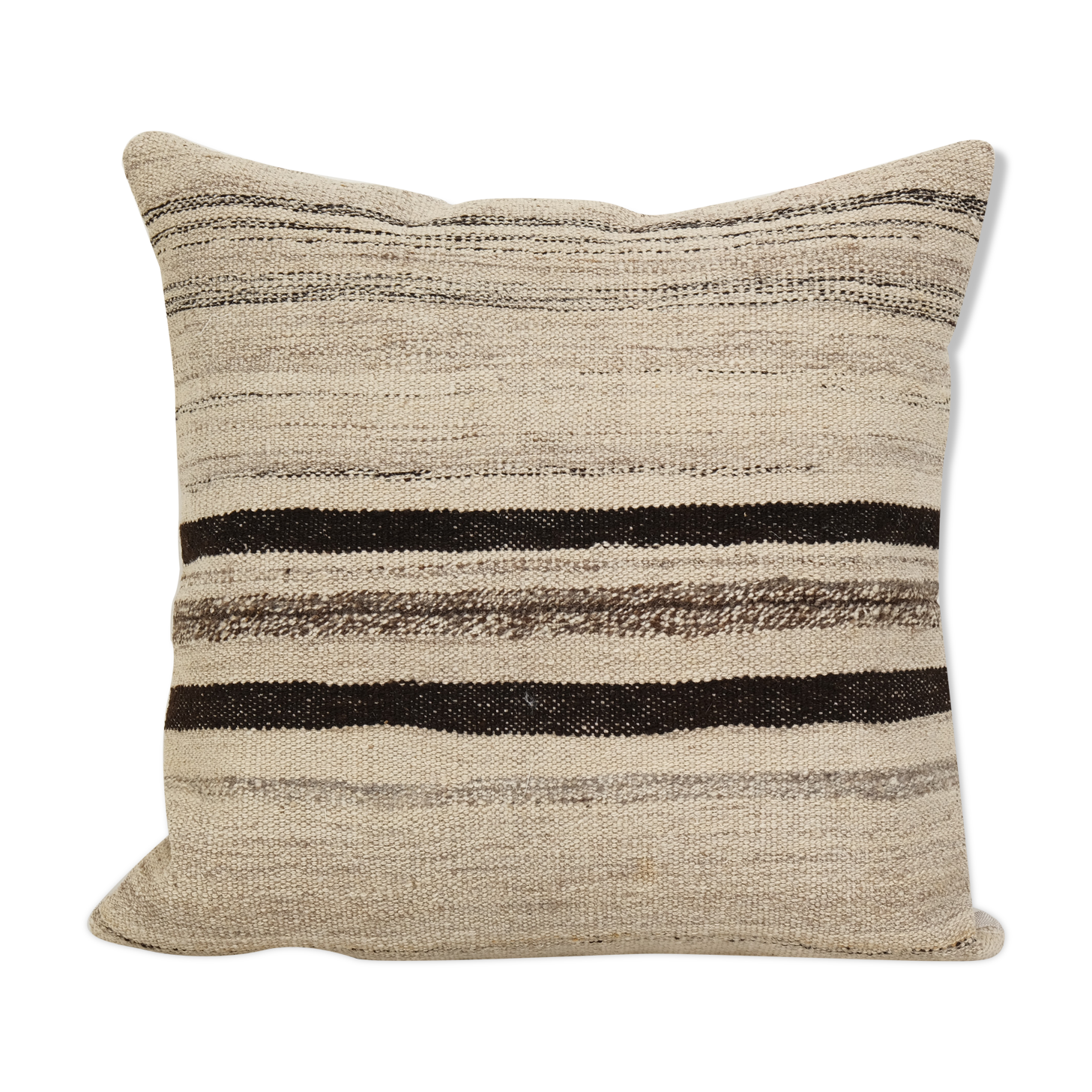 24" x 24" vintage minimalist style hemp pillow with original details, oversize wool turkish kilim