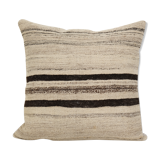 24" x 24" vintage minimalist style hemp pillow with original details, oversize wool turkish kilim
