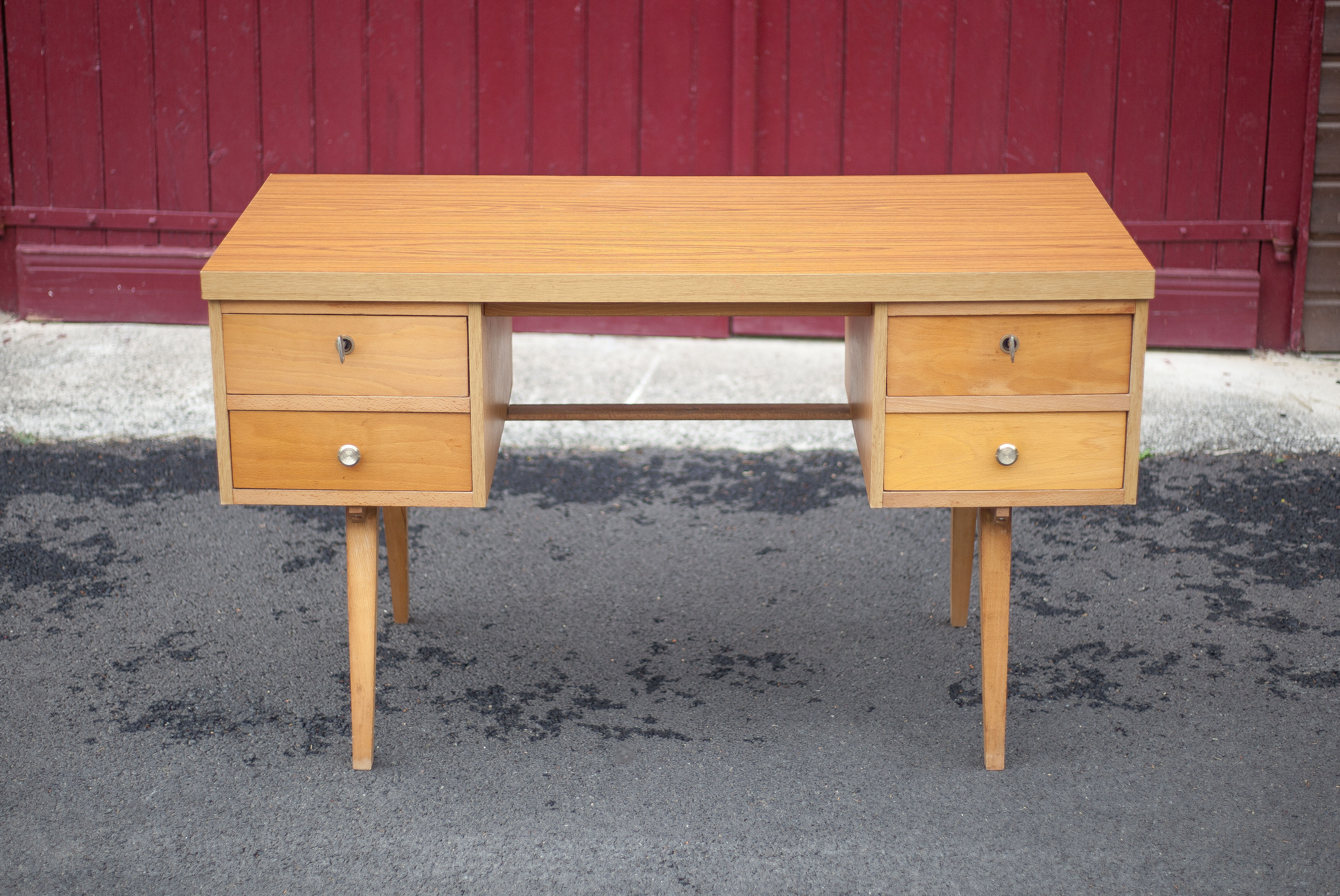 German 60s office in beech wood, compass feet