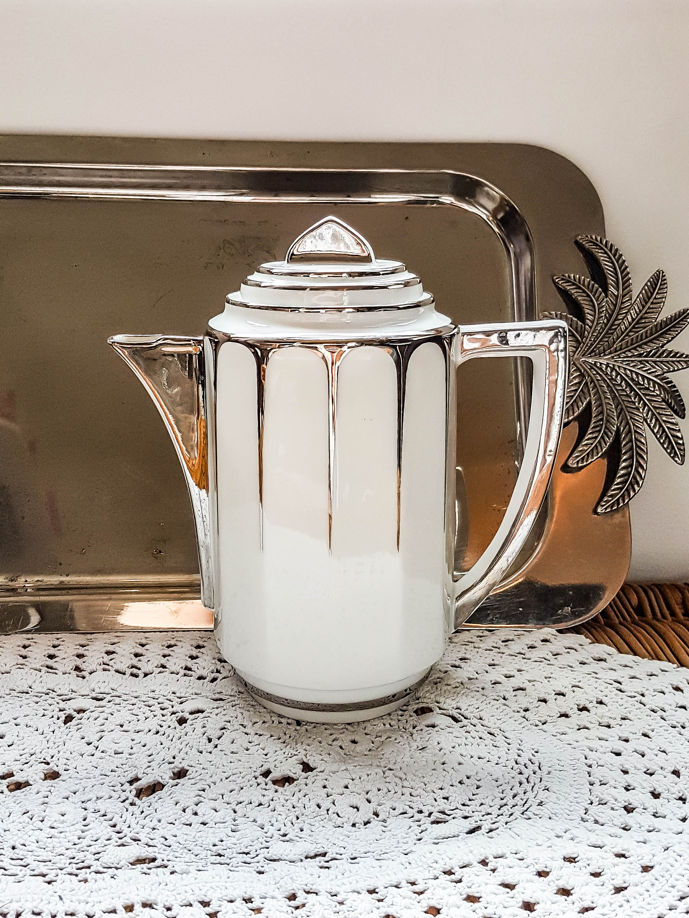 LIMOGES White and Silver Art Deco Style Coffee Service