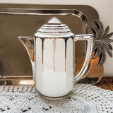 Service à café Limoges style art déco blanc et argent