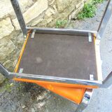 Pair of chrome and faux orange vintage stools "70"