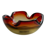 Murano style blown glass cup, multi-colored red gradient ashtray