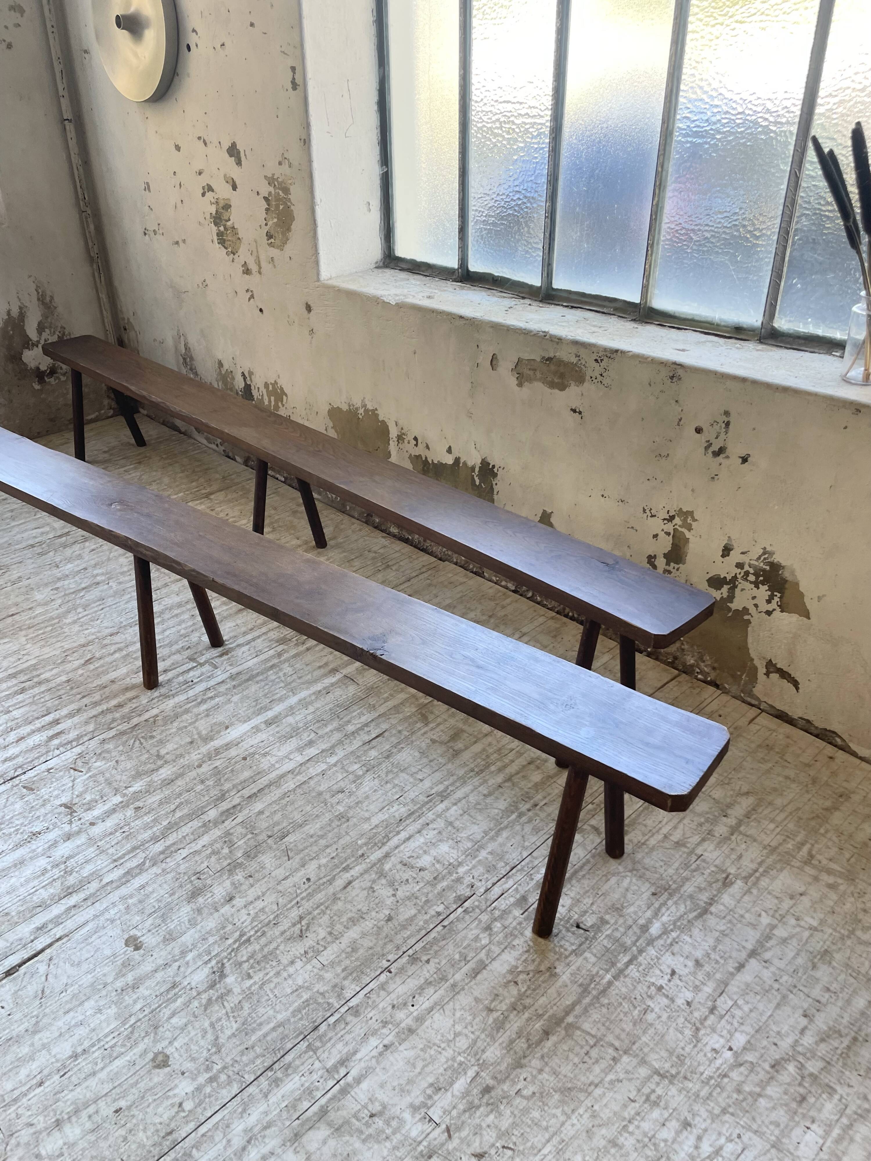 Pair of 3m solid oak farmhouse benches