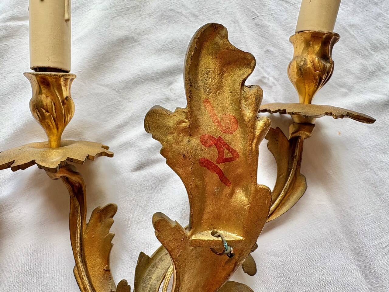 Pair of gilt bronze wall sconces, Louis XV rocaille style