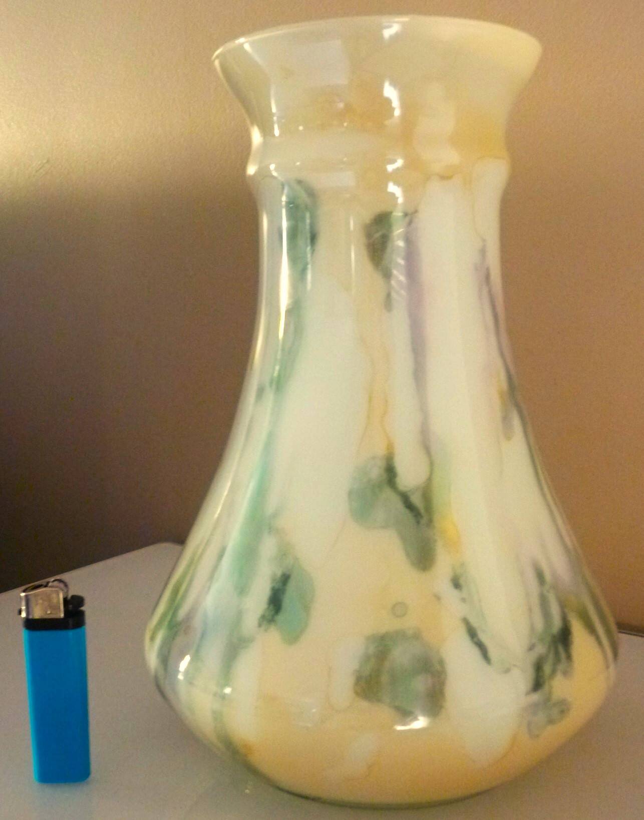 Large vase, blown glass with colored inclusions, Murano design from the 80s