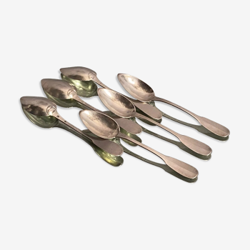 Suite of 6 small spoons uniplat solid silver XIXth hallmark Minerva title 1