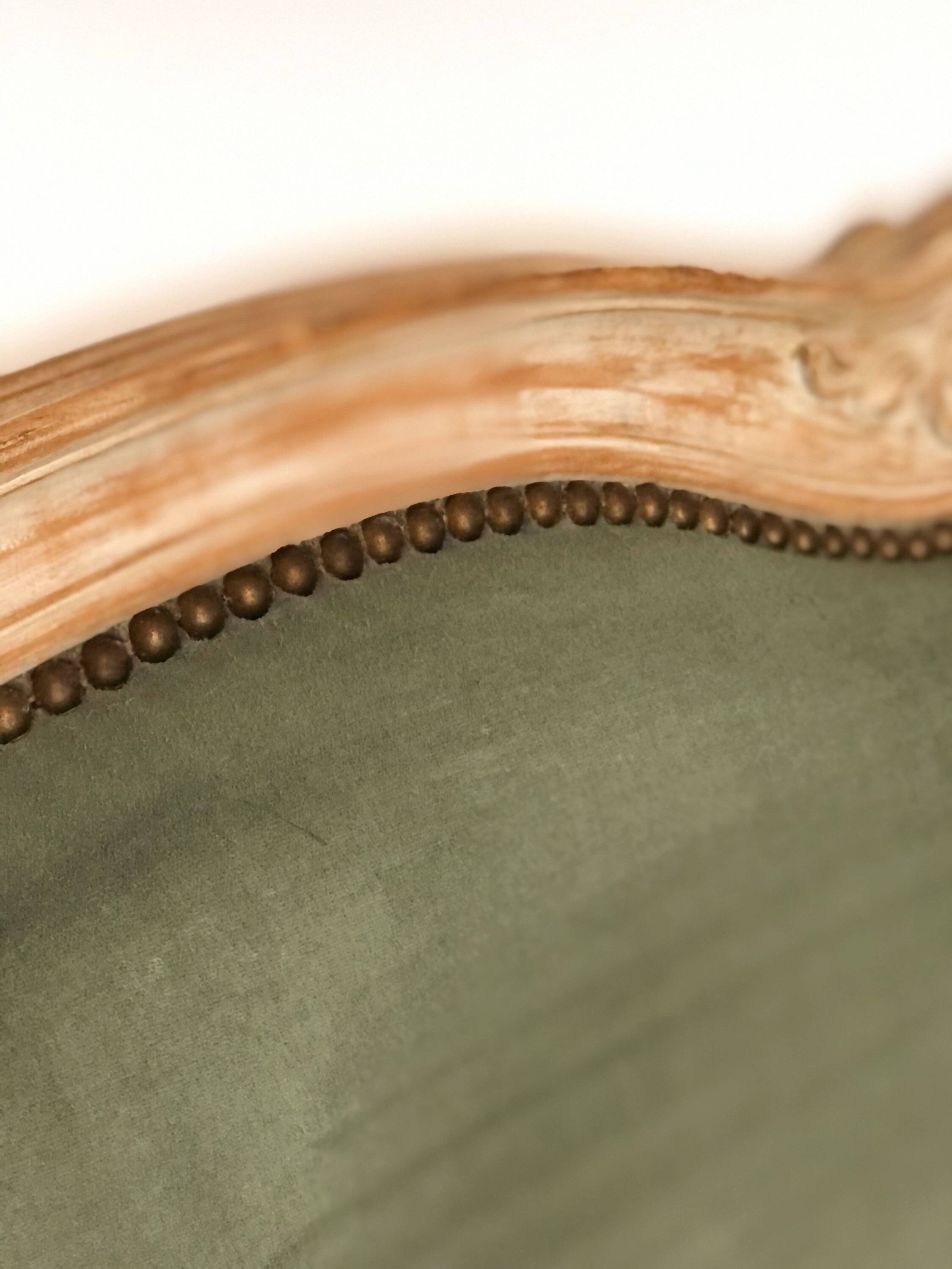Large headboard, Louis XV style, clay green and wood