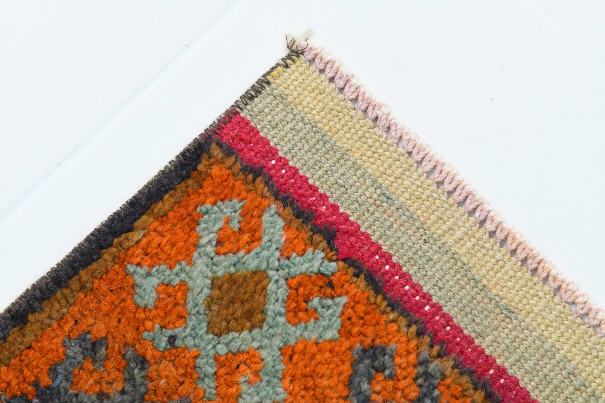 Blue Pink Geometric Oushak Runner Rug, 80x302Cm