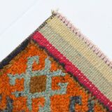 Blue Pink Geometric Oushak Runner Rug, 80x302Cm