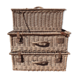 3 panières, old Wicker suitcases