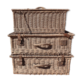 3 panières, old Wicker suitcases